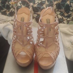 Prada Nude Patten Leather Strappy Platform